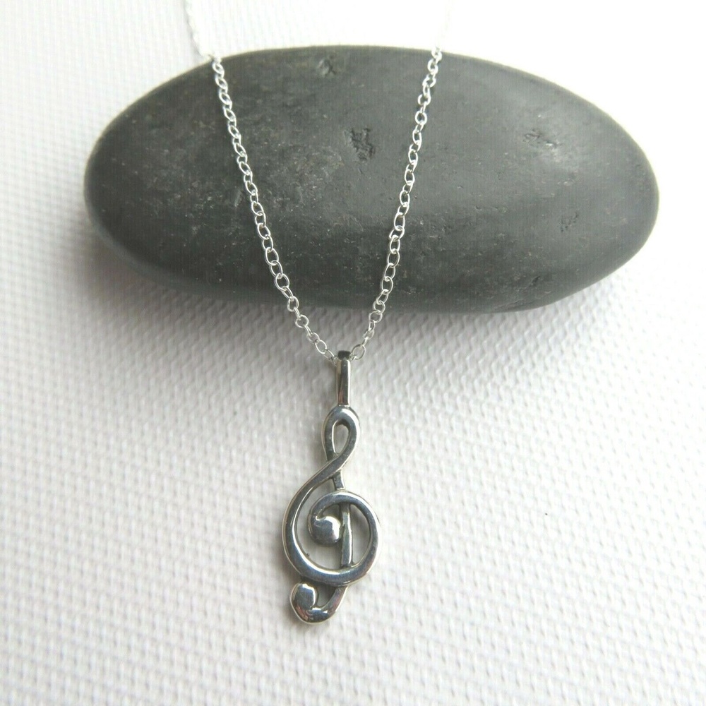 NEW- Sterling Silver Treble Clef/ Music Note Silver Necklace